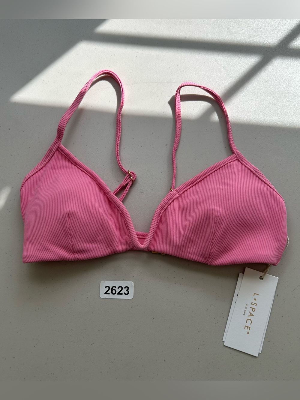 L*Space Helena Bikini Top Guava Pink Ribbed V-Wire Swim RHHET22 Size Small NWT